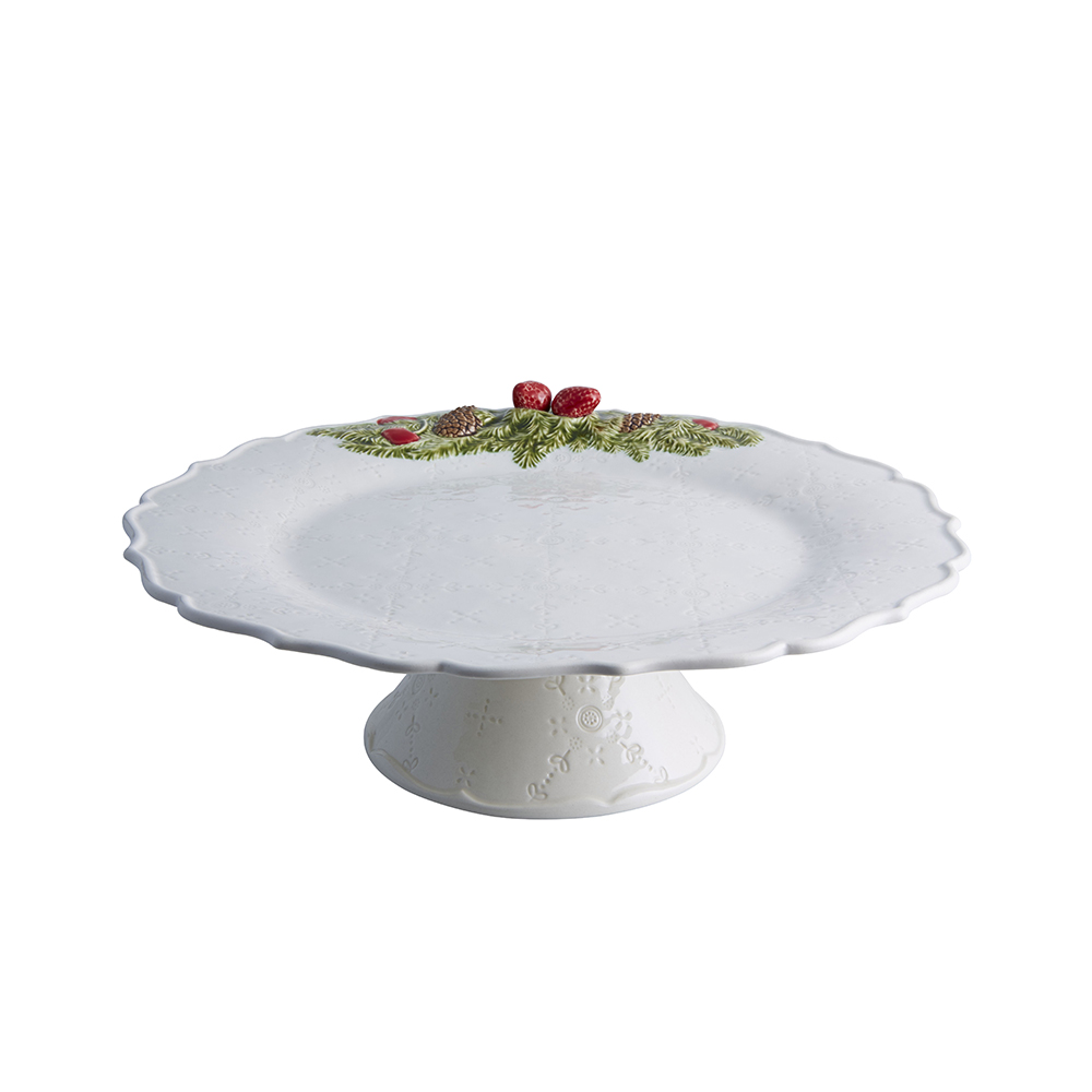 Bordallo Pinheiro - Prato Bolo com Pé Coroa de Natal